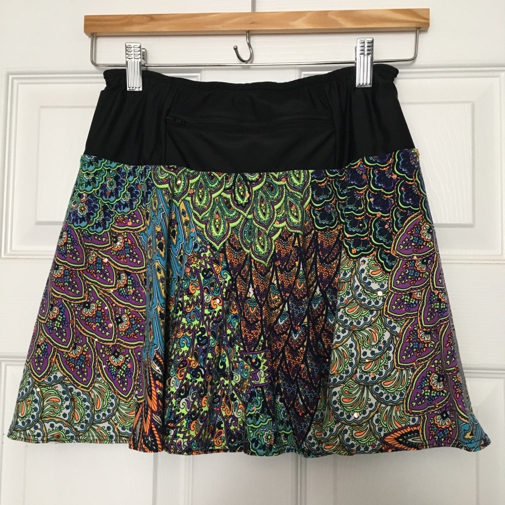 SparkleSkirts brand running skirt. Peacock Citrus